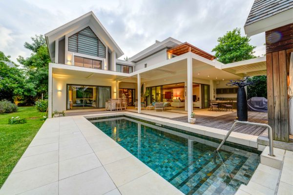 real estate house with modern infrastructure and big pool