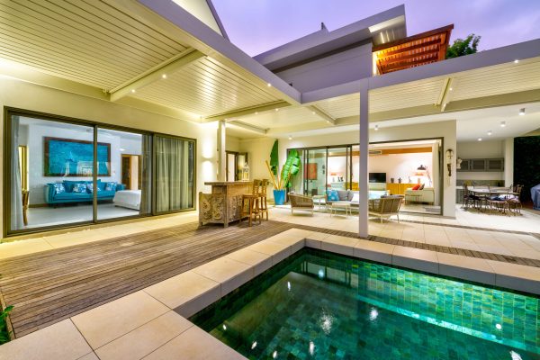 real estate house with modern infrastructure and big pool